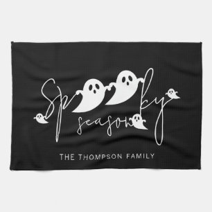 Spooky seizoenstekst en witte geesten Halloween Theedoek