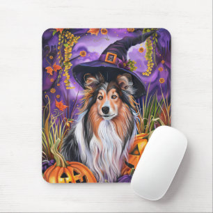 Spooky Shetland Sheepdog Halloween Witch Pumpkin Muismat