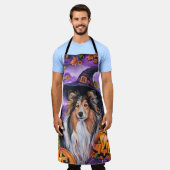 Spooky Shetland Sheepdog Halloween Witch Pumpkin Schort (Gedragen)