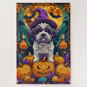 Spooky Shih Tzu Hond Halloween Heks en Pompoen Legpuzzel