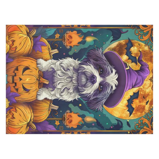 Spooky Shih Tzu Hond Halloween Heks en Pompoen Tafelkleed (Voorkant (Horizontaal))