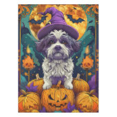 Spooky Shih Tzu Hond Halloween Heks en Pompoen Tafelkleed (Voorkant)