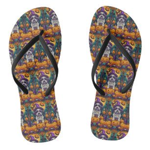 Spooky Shih Tzu Hond Halloween Heks en Pompoen Teenslippers