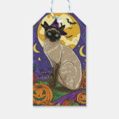 Spooky Siamese kat Halloween heks en pompoen Cadeaulabel (Voorkant)