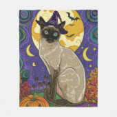 Spooky Siamese kat Halloween heks en pompoen Fleece Deken (Voorkant)