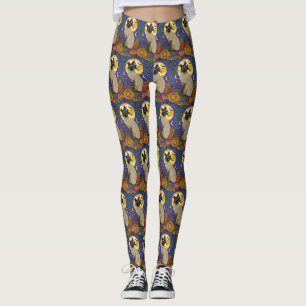 Spooky Siamese kat Halloween heks en pompoen Leggings
