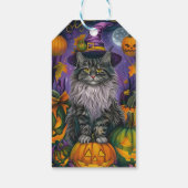 Spooky Siberische kat Halloween heks en pompoen Cadeaulabel (Achterkant)