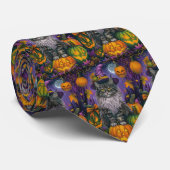 Spooky Siberische kat Halloween heks en pompoen Stropdas (Opgerold)