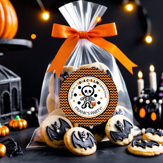 Spooky Sinaasappel Skelet Boy Halloween Verjaardag Ronde Sticker