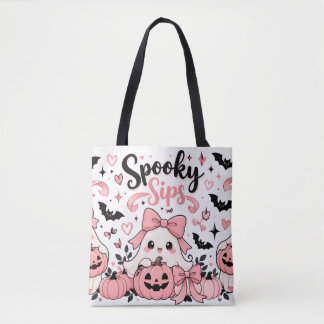 Spooky Sips Roze Coquette Halloween Geesten Strikk Draagtas