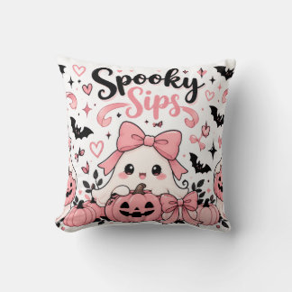 Spooky Sips Roze Coquette Halloween Geesten Strikk Kussen