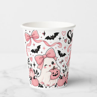 Spooky Sips Roze Coquette Halloween Geesten Strikk Papieren Bekers