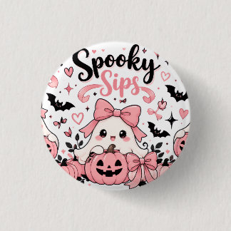 Spooky Sips Roze Coquette Halloween Geesten Strikk Ronde Button 3,2 Cm