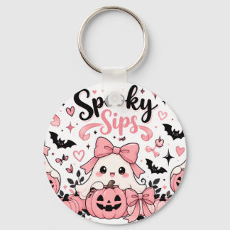 Spooky Sips Roze Coquette Halloween Geesten Strikk Sleutelhanger