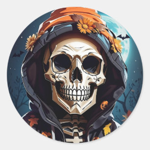 Spooky Skelet Grinning Halloween Ronde Sticker