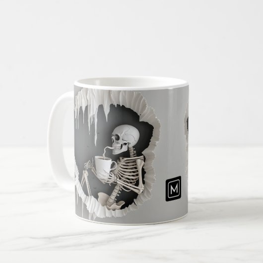 Spooky Skeleton 3D Abstracte Illustratie Halloween Koffiemok (Voorkant links)