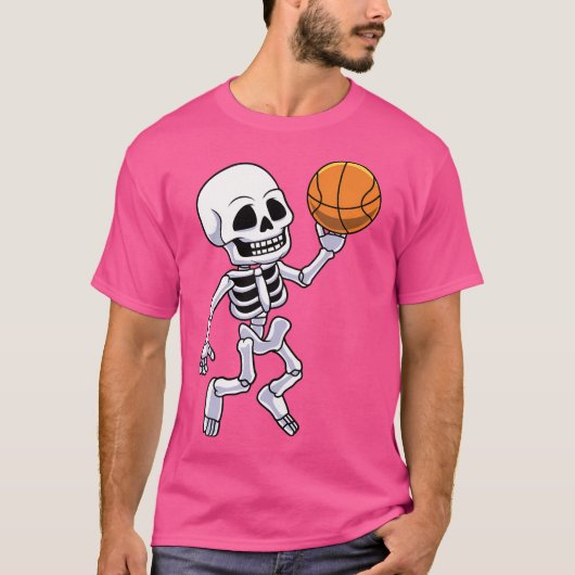 Spooky Skeleton Basketball Player Boys Kinder T-shirt (Voorkant)