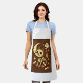 Spooky Skeleton Cat All-Over Print Apron, Medium Schort (Gedragen)