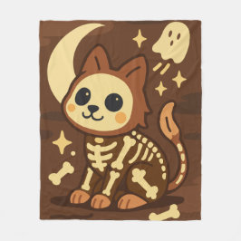 Spooky Skeleton Cat and Ghost Fleece Blanket Deken