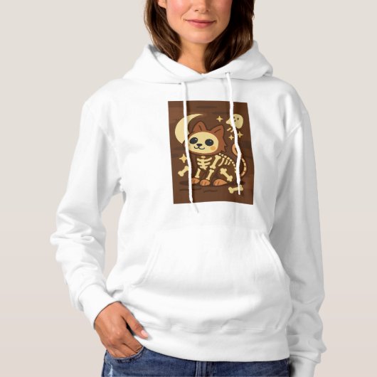 Spooky Skeleton Cat and Ghost  Hoodie (Voorkant)