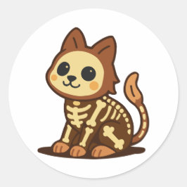 Spooky Skeleton Cat  Ronde Sticker