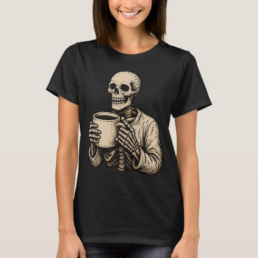 Spooky Skeleton Coffee Cups|Halloween Herfst Graph T-shirt (Voorkant)