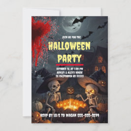 Spooky Skeleton Custom Halloween Party Invitation Kaart