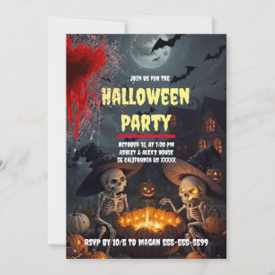 Spooky Skeleton Custom Halloween Party Invitation Kaart