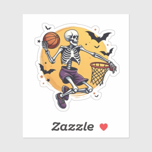 Spooky Skeleton Dunking Basketball Graveyard Hallo Sticker (Vel)