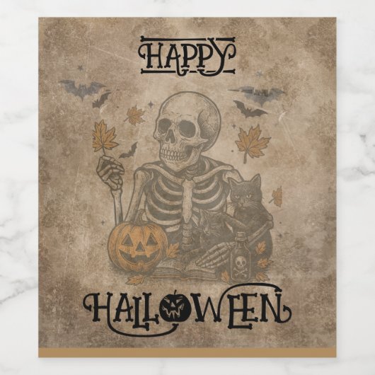 Spooky Skeleton Halloween Party Wijn Etiket (Enkel label)
