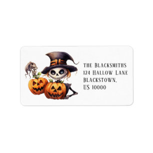 Spooky Skeleton met Pompoenen Halloween Adres Etiket
