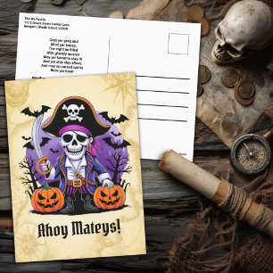 Spooky Skeleton Pirate Halloween Feestdagenkaart