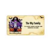 Spooky Skeleton Pirate Happy Halloween Matey Etiket (Voorkant)