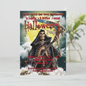 Spooky Skeleton & Scary Skull Halloween Kaart (Staand voorkant)