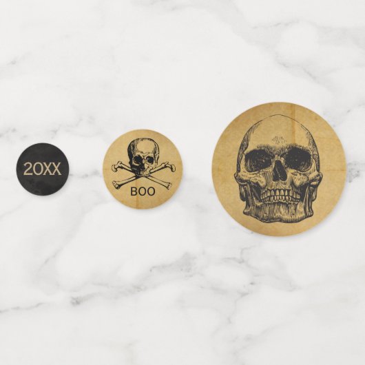Spooky Skull Antiek Halloween Zwart/Goud Confetti (Achterkanten)