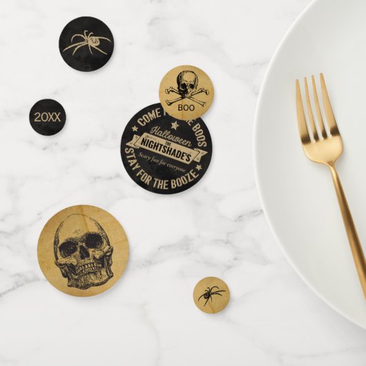 Spooky Skull Antiek Halloween Zwart/Goud Confetti (Groep)