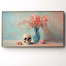 Spooky Skull en roze bloemen Poster