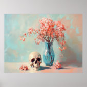 Spooky Skull en roze bloemen Poster (Voorkant)