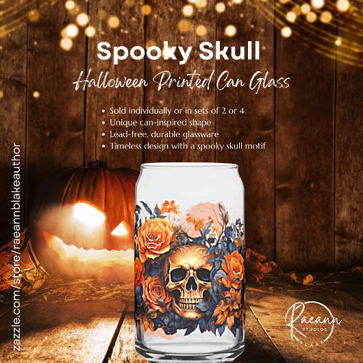 Spooky Skull Halloween bedrukt blik glas