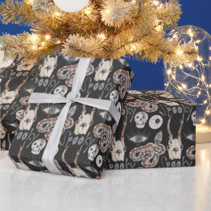 Spooky Skull Snake Eye Black Cadeaupapier