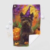 Spooky Skye Terrier Hond Halloween Heksenpompoen Golfhanddoek (Insitu)