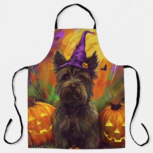 Spooky Skye Terrier Hond Halloween Heksenpompoen Schort (Voorkant)