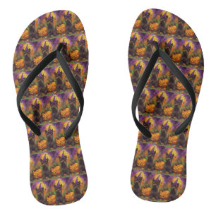 Spooky Skye Terrier Hond Halloween Heksenpompoen Teenslippers