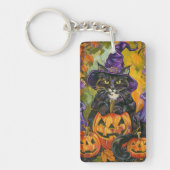 Spooky smoking kat Halloween heks en pompoen Sleutelhanger (Voorkant)