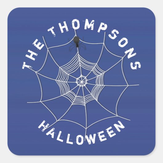 Spooky Spider in Spider Web Square Sticker (Voorkant)