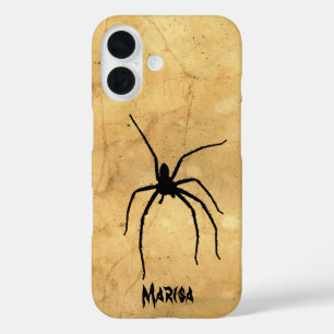 Spooky Spider op Tan Grunge Achtergrond iPhone 16 Hoesje