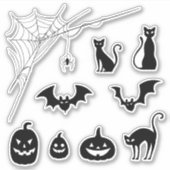 Spooky Spider Web Cat Pumpkin Bat Sticker (Voorkant)