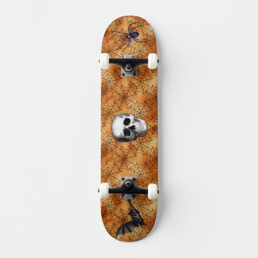 Spooky Spider Web, Spider, Bat en Skull Skateboard (Voorkant)