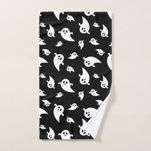 Spooky spookpatroon op zwart Schattige Halloween Bad Handdoek (Handdoek)