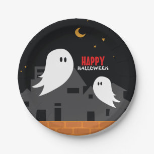 Spooky spookstad halloween cartoon papieren bordje